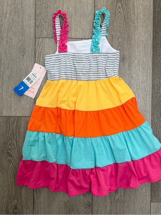 JONA MICHELLE SLEEVELESS DRESS STRIPE TOP MULTI COLORED TIERS PINK BLUE GREY 7 - Picture 7 of 7